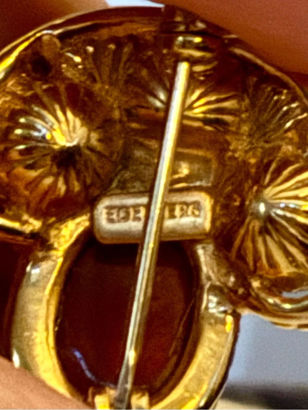 1940s Signed Eisenberg Ruby Jelly Belly Scatter Pin • Red Cabochon & Rhinestone